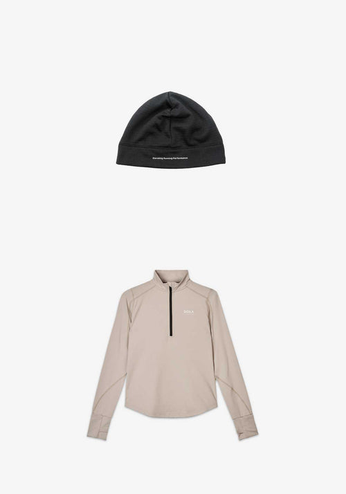 WOMENS THERMAL HALF ZIP + BEANIE KIT - Cloud #card-only