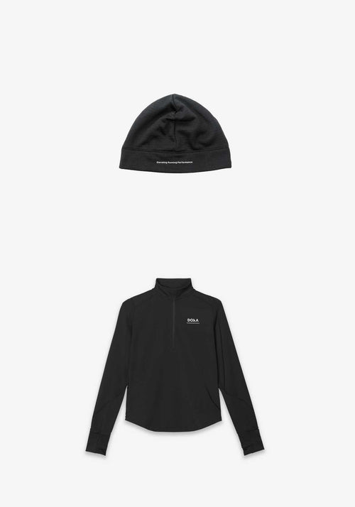 WOMENS THERMAL HALF ZIP + BEANIE KIT - Black #card-only